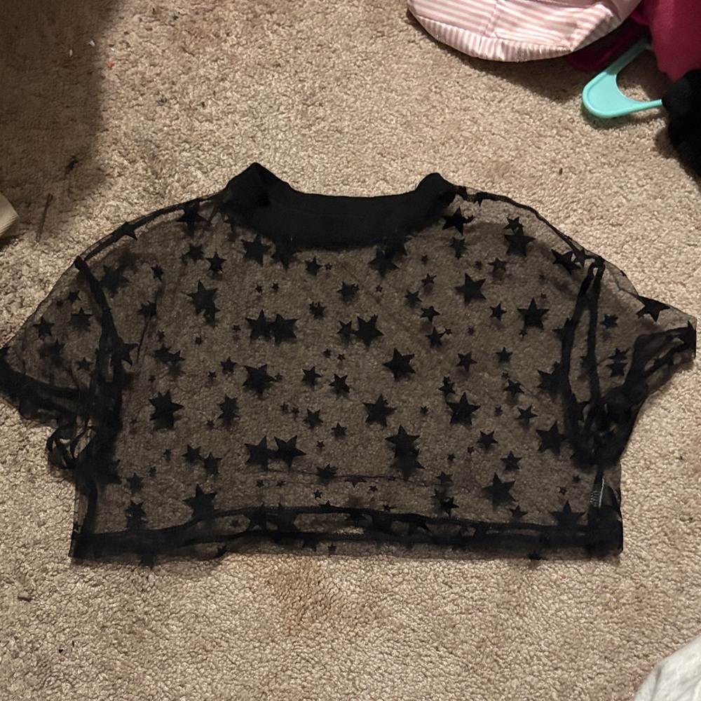 SHEIN Black Starry Mesh Crop Top